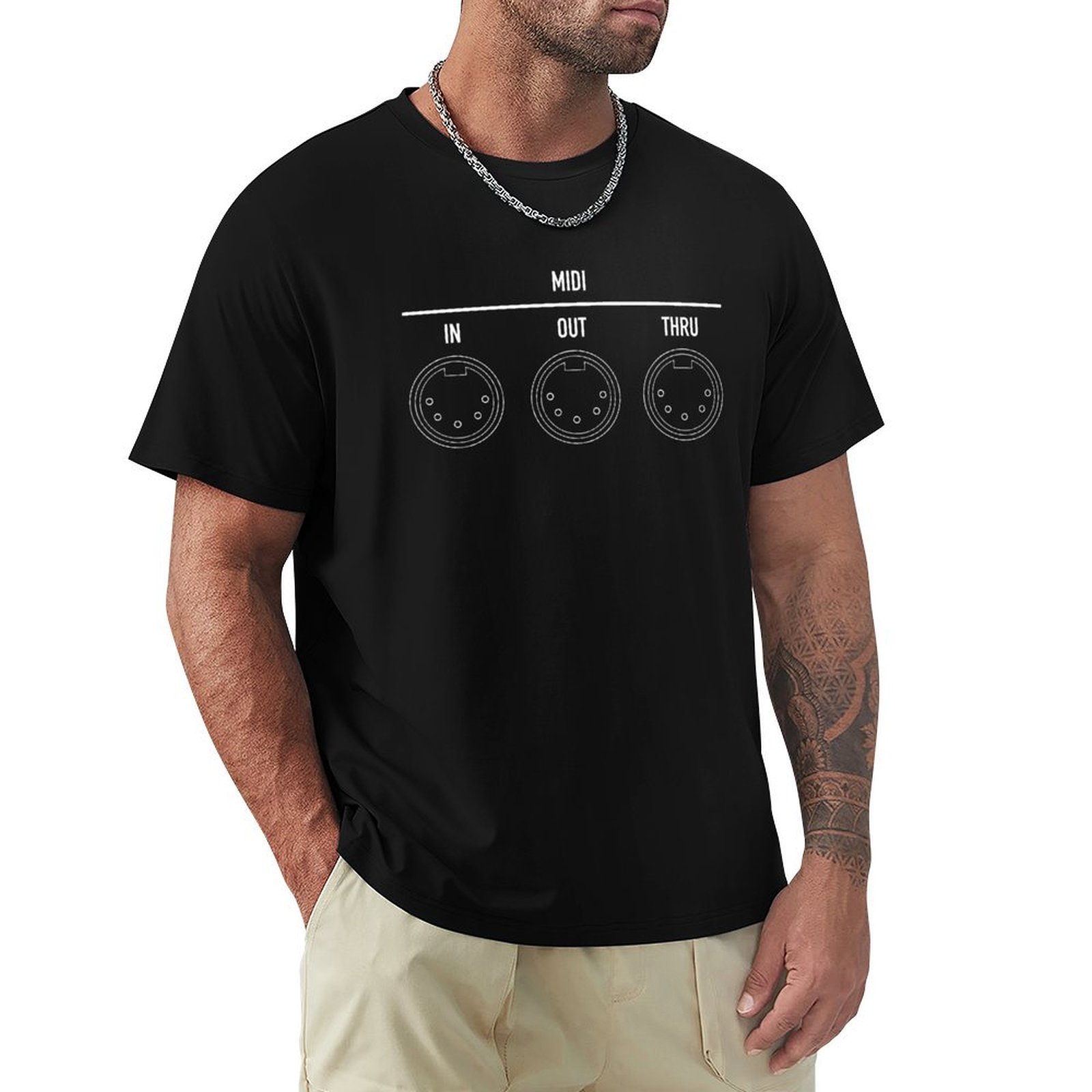 Musical Instrument Digital Interface - T-shirt blanc respirant pour homme, motif