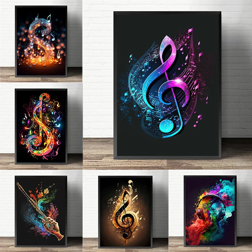 Musical Instrument Photo - Affiche imprimée de notes musicales colorées,